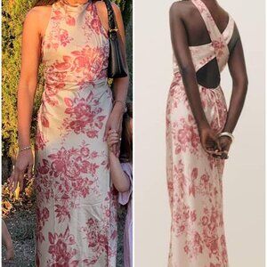 NEW Reformation Anaiis Long Silk Dress Cameo Rose Pink Cream Floral | size 0